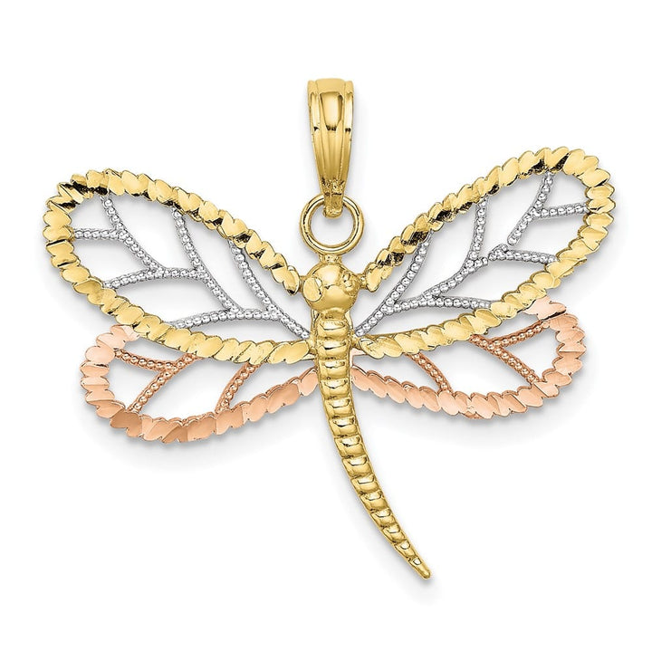 10K Two-Tone Gold Solid Medium Dragonfly with Beaded D.C. Wings Charm