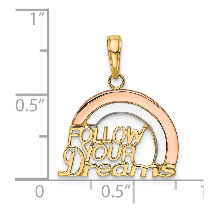 10K Two-Tone Gold Solid Medium Follow Your Dreams Rainbow Pendant
