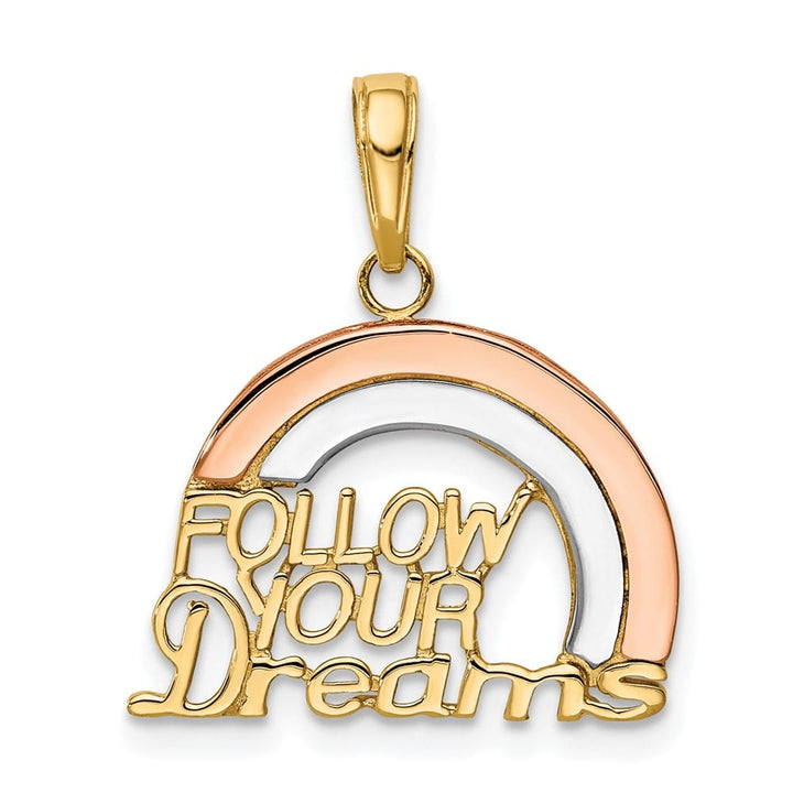 10K Two-Tone Gold Solid Medium Follow Your Dreams Rainbow Pendant