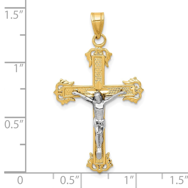 10K Two-Tone Gold Solid Polished D.C. Large Budded Crucifix Pendant