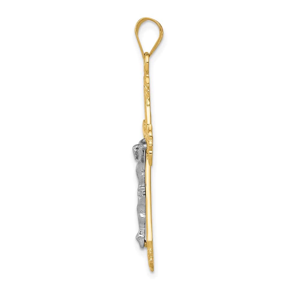 10K Two-Tone Gold Solid Polished D.C. Large Budded Crucifix Pendant