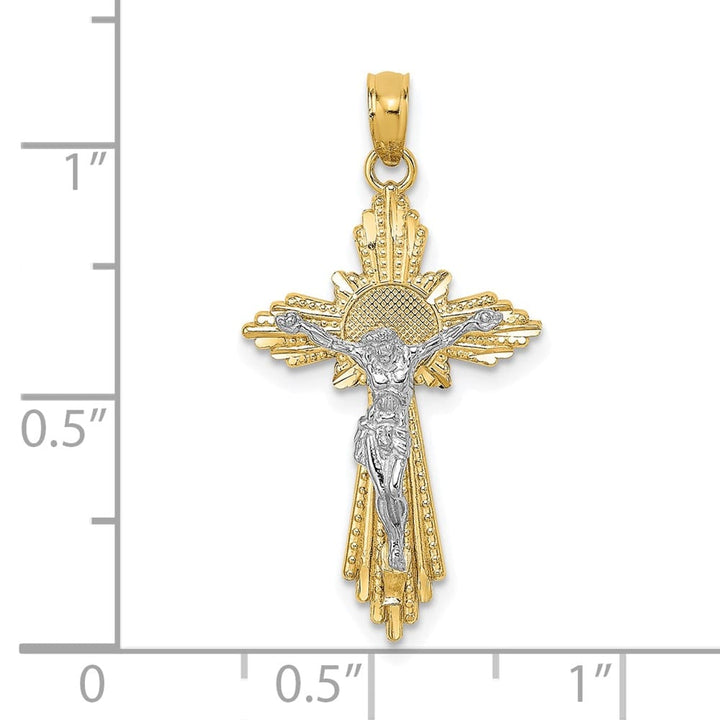 10K Two-Tone Gold Solid Polished D.C. Large Crucifix Pendant