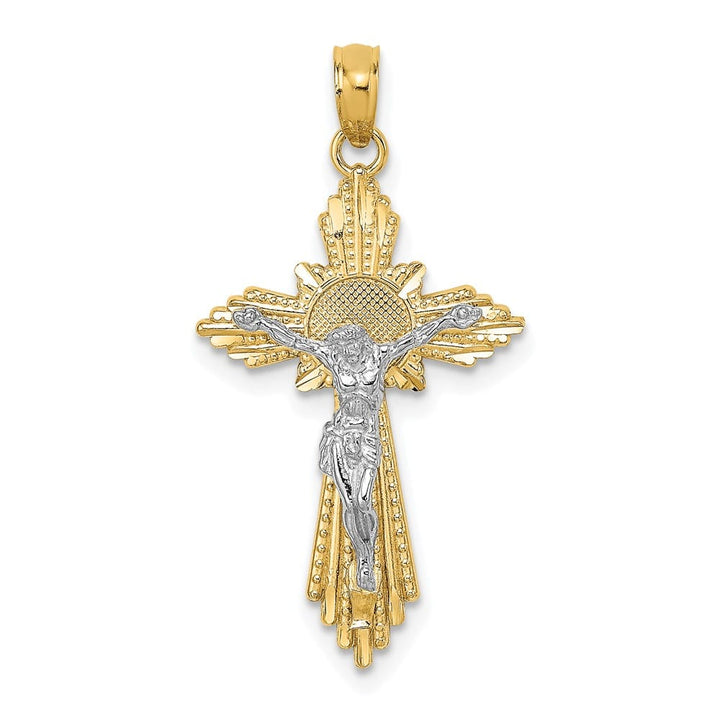10K Two-Tone Gold Solid Polished D.C. Large Crucifix Pendant