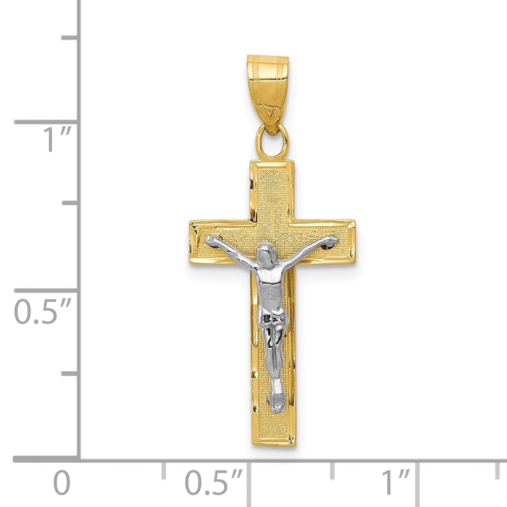 10K Two-Tone Gold Solid Polished D.C. Large Latin Crucifix Charm
