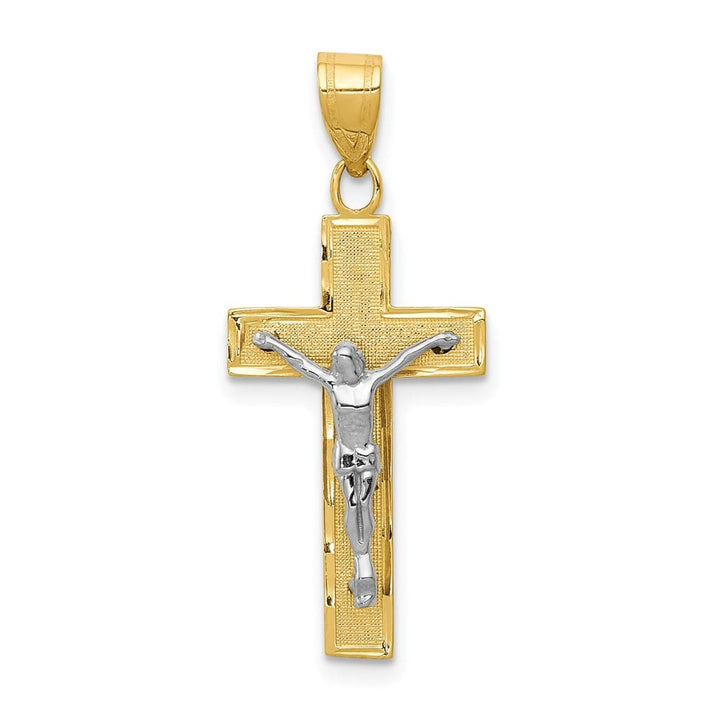 10K Two-Tone Gold Solid Polished D.C. Large Latin Crucifix Charm