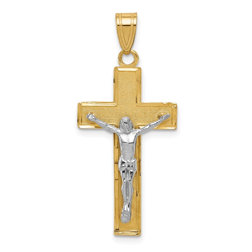 10K Two-Tone Gold Solid Polished D.C. Large Latin Crucifix Pendant