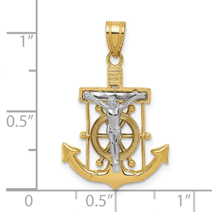 10K Two-Tone Gold Solid Polished D.C. Large Mariner's Crucifix Pendant