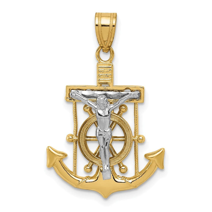 10K Two-Tone Gold Solid Polished D.C. Large Mariner's Crucifix Pendant