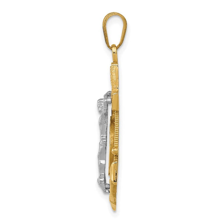 10K Two-Tone Gold Solid Polished D.C. Large Mariner's Crucifix Pendant