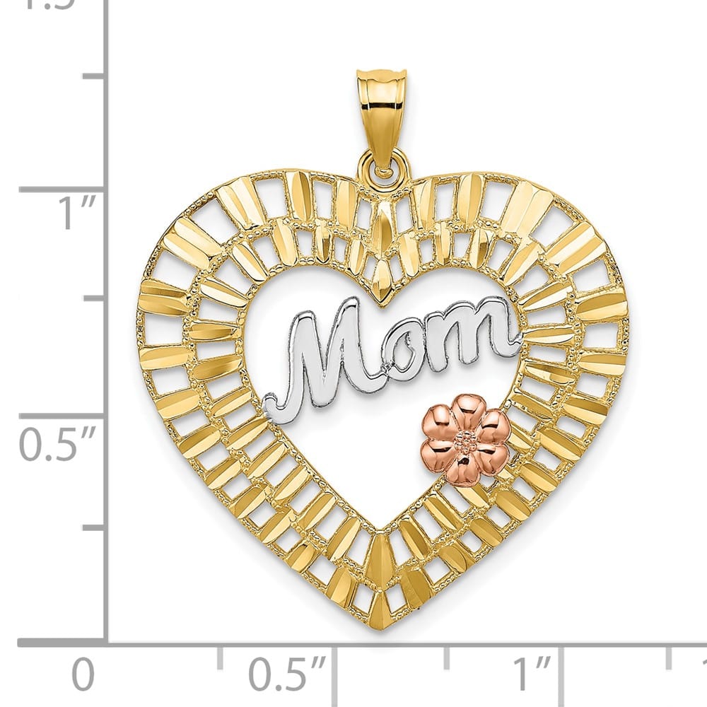 10K Two-Tone Gold Solid Polished D.C. Large MOM in Heart Pendant