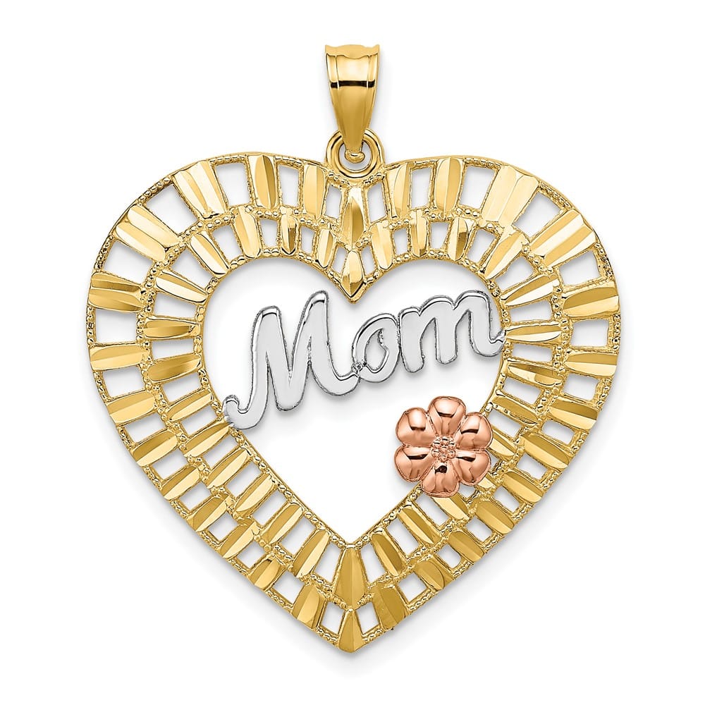 10K Two-Tone Gold Solid Polished D.C. Large MOM in Heart Pendant
