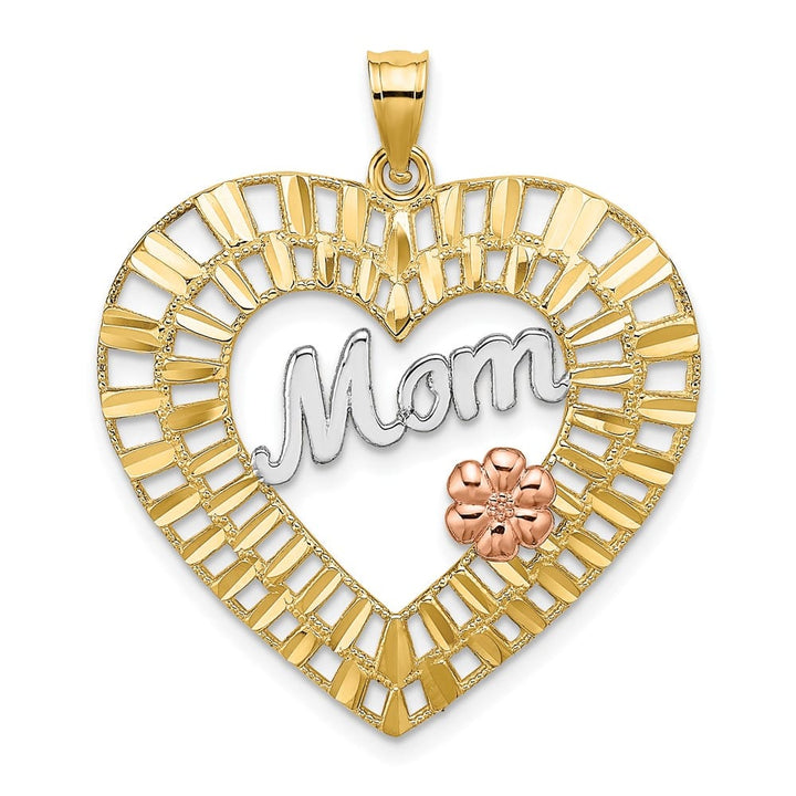 10K Two-Tone Gold Solid Polished D.C. Large MOM in Heart Pendant