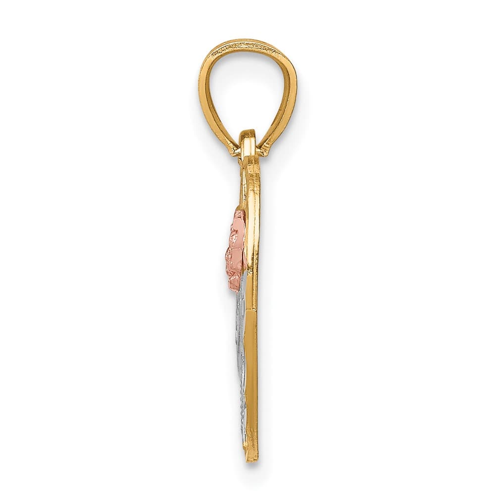 10K Two-Tone Gold Solid Polished D.C. Small Mama in Heart Pendant