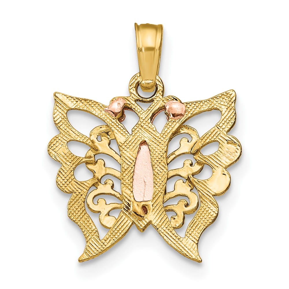 10K Two-Tone Gold Solid Polished Extra Large Butterfly Cut-Out Charm