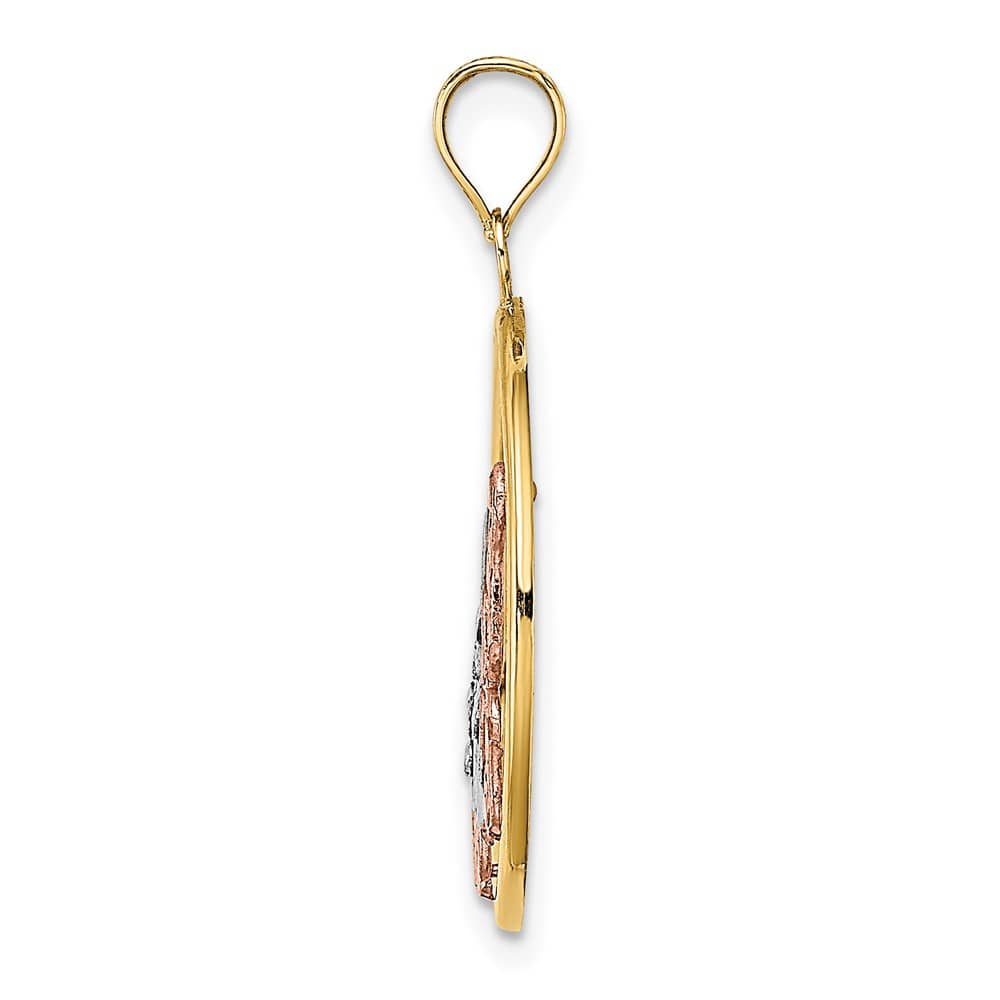 10K Two-Tone Gold Solid Polished Extra Large Butterfly in Circle Charm