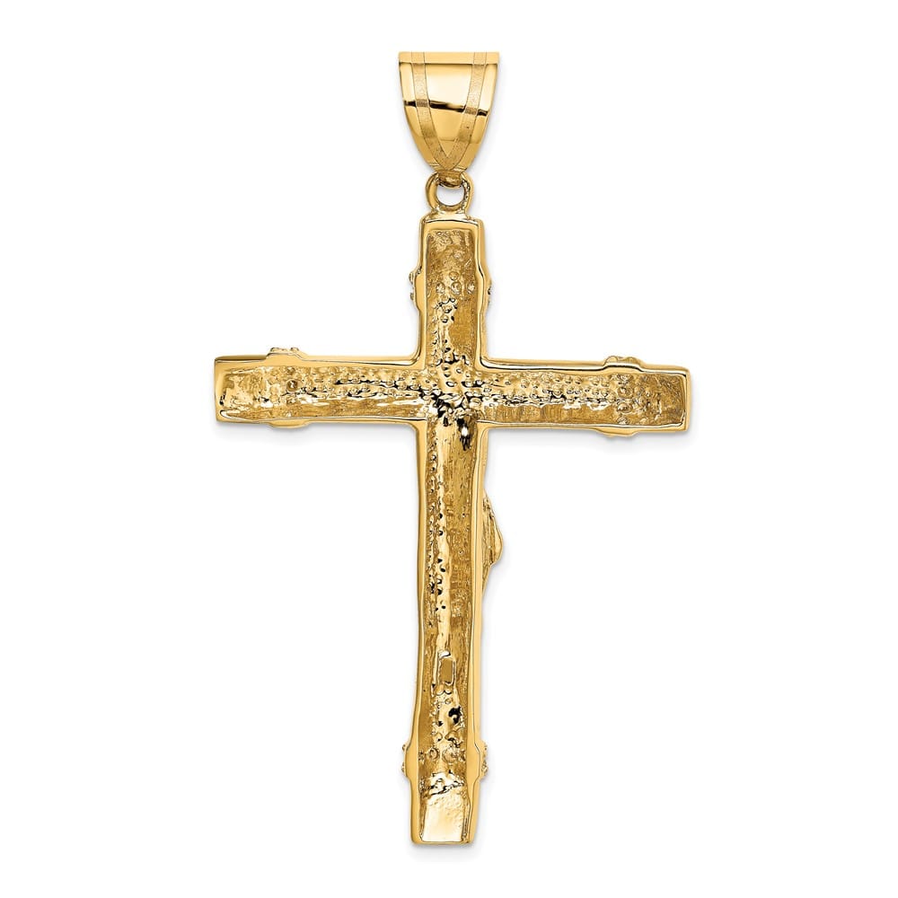 10K Two-Tone Gold Solid Polished Extra Large CZ Latin Crucifix Pendant