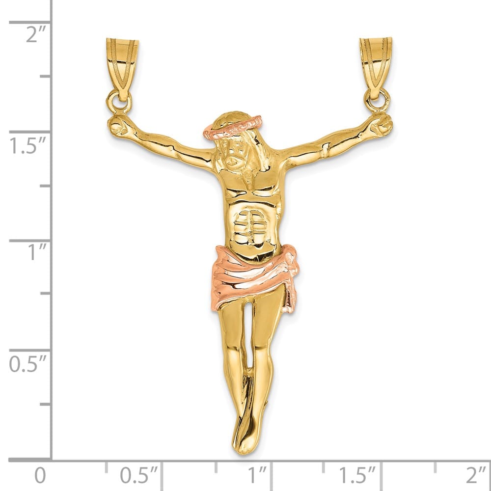 10K Two-Tone Gold Solid Polished Extra Large Rose Corpus Pendant