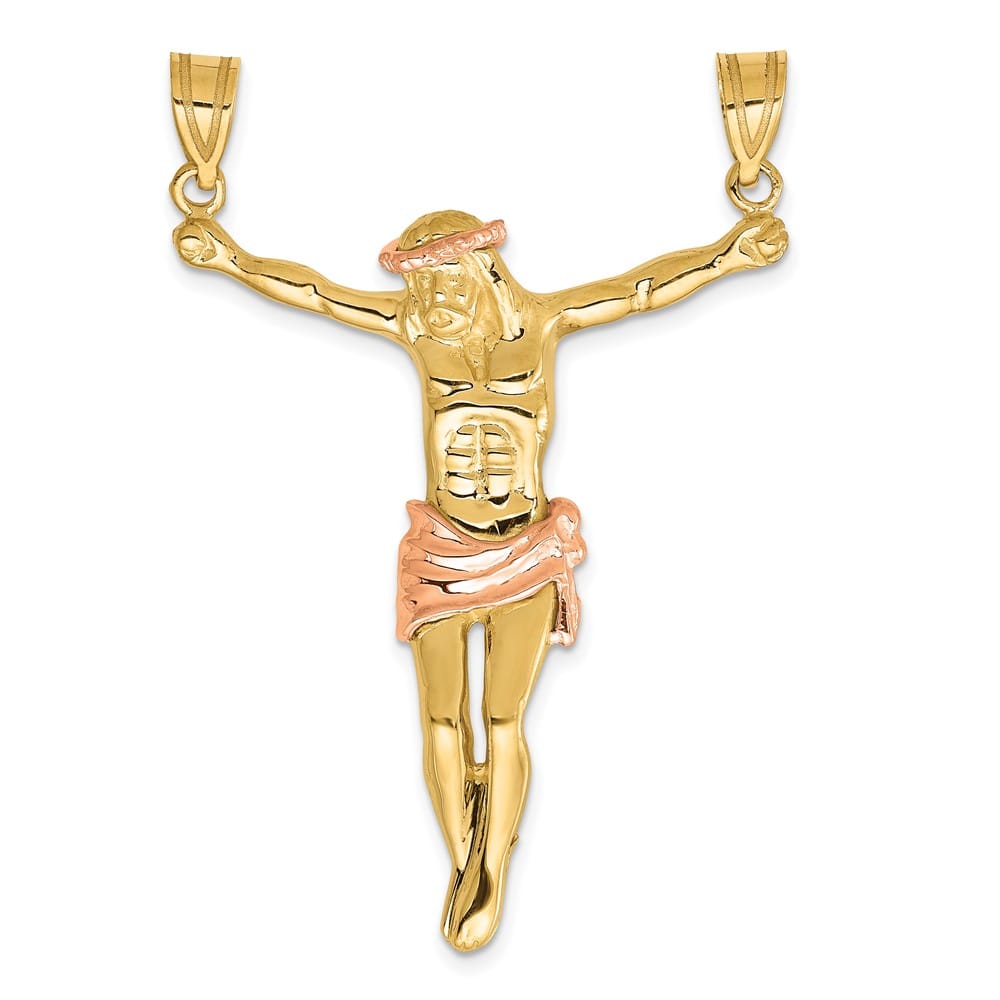 10K Two-Tone Gold Solid Polished Extra Large Rose Corpus Pendant