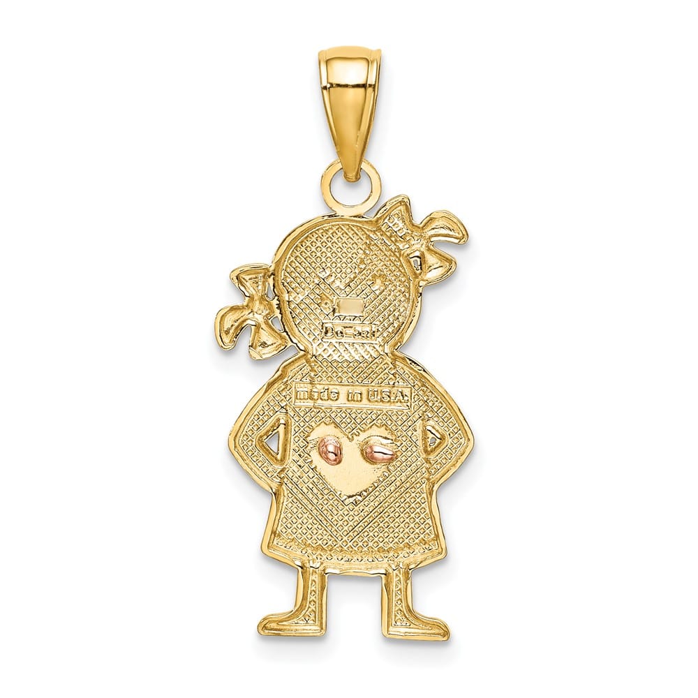 10K Two-Tone Gold Solid Polished Large and Rose Gold Girl Pendant