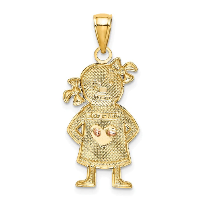10K Two-Tone Gold Solid Polished Large and Rose Gold Girl Pendant