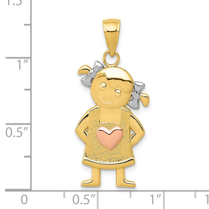 10K Two-Tone Gold Solid Polished Large and Rose Gold Girl Pendant