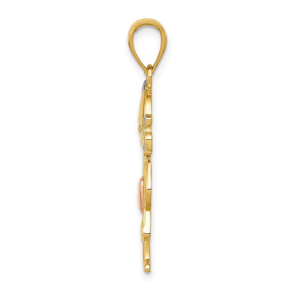 10K Two-Tone Gold Solid Polished Large and Rose Gold Girl Pendant