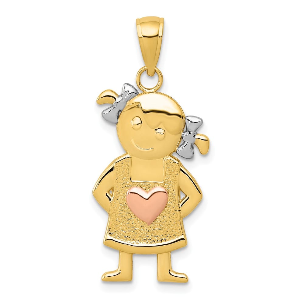 10K Two-Tone Gold Solid Polished Large and Rose Gold Girl Pendant