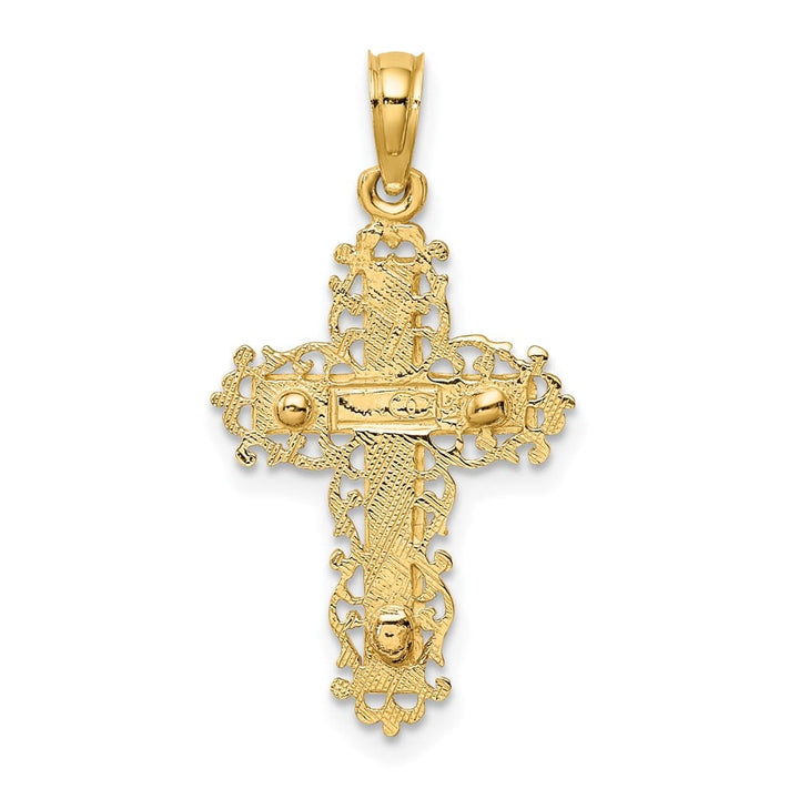 10K Two-Tone Gold Solid Polished Large Crucifix with Lace Trim Charm
