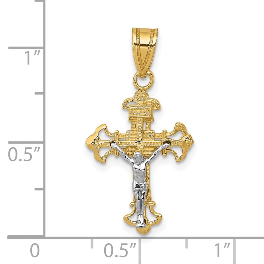 10K Two-Tone Gold Solid Polished Large INRI Crucifix Charm