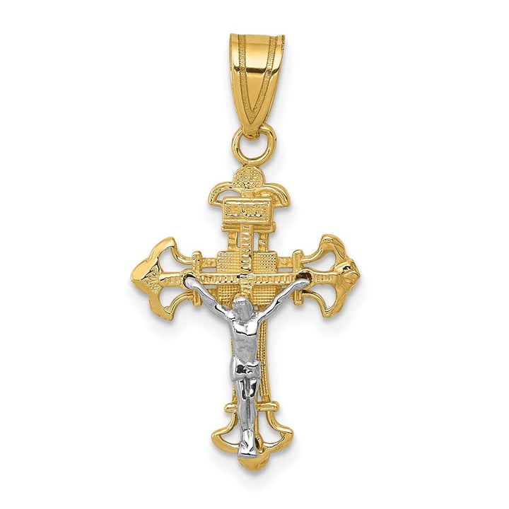 10K Two-Tone Gold Solid Polished Large INRI Crucifix Charm