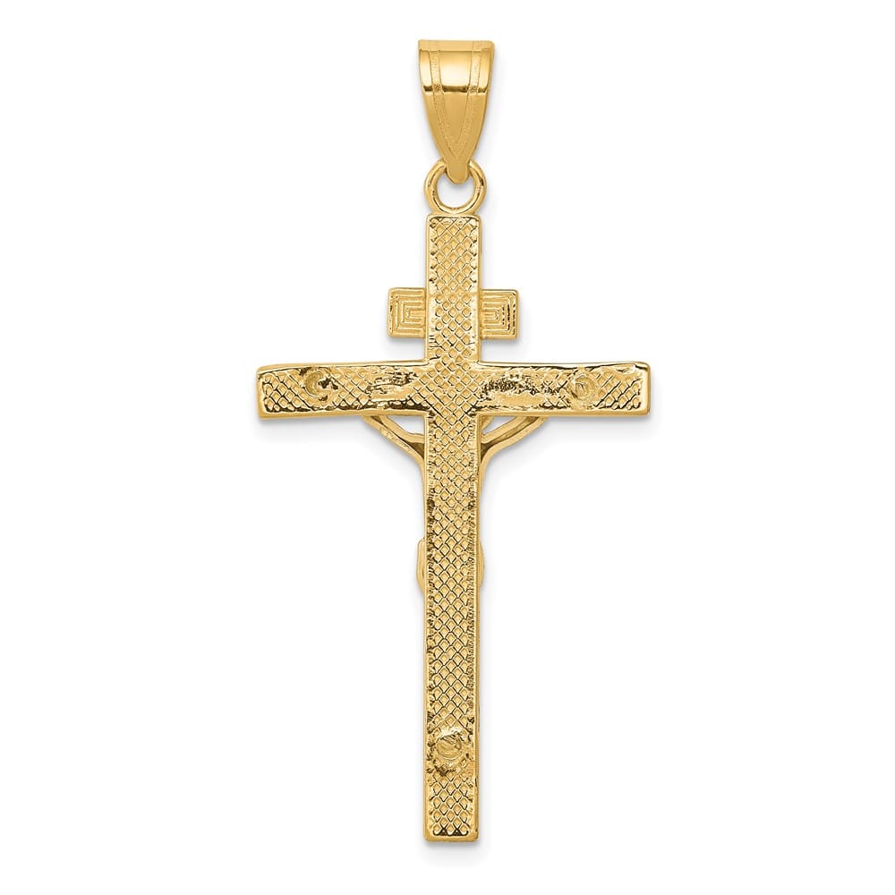 10K Two-Tone Gold Solid Polished Large INRI Latin Crucifix Pendant
