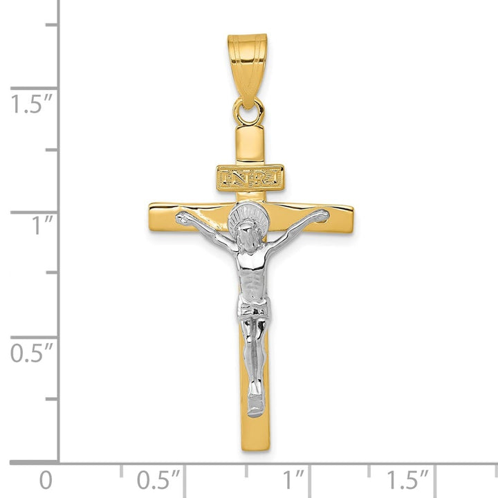 10K Two-Tone Gold Solid Polished Large INRI Latin Crucifix Pendant