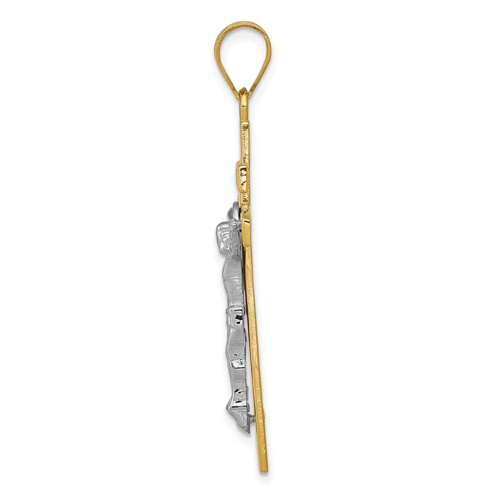 10K Two-Tone Gold Solid Polished Large INRI Latin Crucifix Pendant