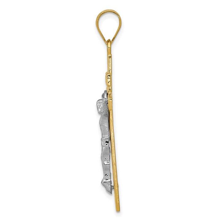 10K Two-Tone Gold Solid Polished Large INRI Latin Crucifix Pendant