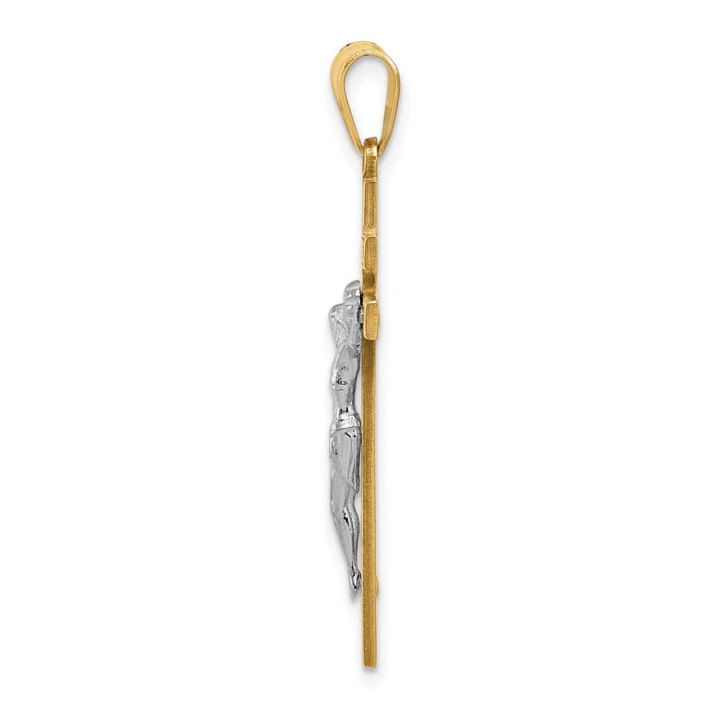 10K Two-Tone Gold Solid Polished Large INRI Latin Crucifix Pendant