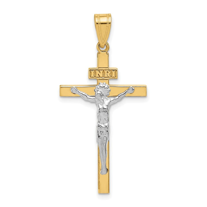 10K Two-Tone Gold Solid Polished Large INRI Latin Crucifix Pendant