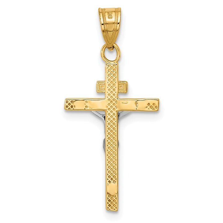 10K Two-Tone Gold Solid Polished Large INRI Latin Crucifix Pendant