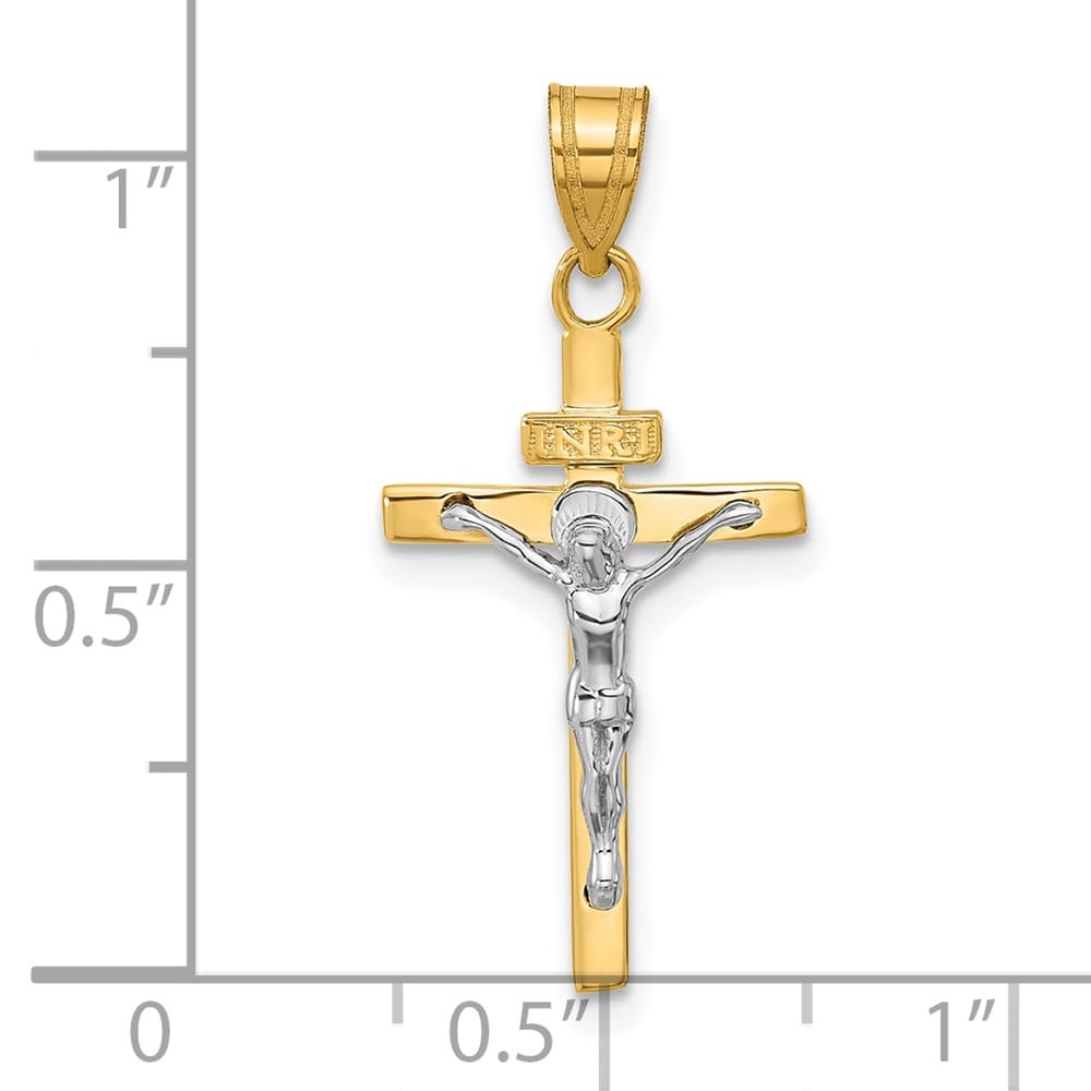 10K Two-Tone Gold Solid Polished Large INRI Latin Crucifix Pendant
