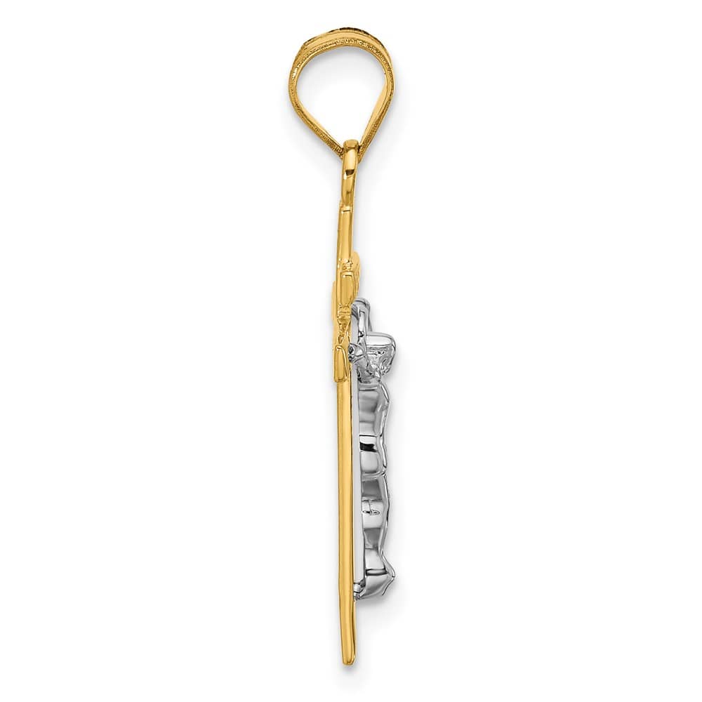 10K Two-Tone Gold Solid Polished Large INRI Latin Crucifix Pendant