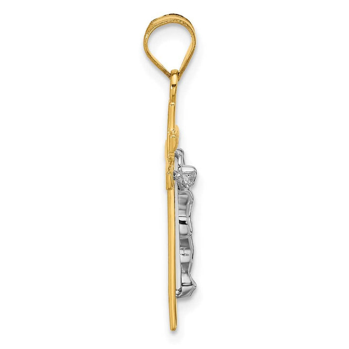 10K Two-Tone Gold Solid Polished Large INRI Latin Crucifix Pendant