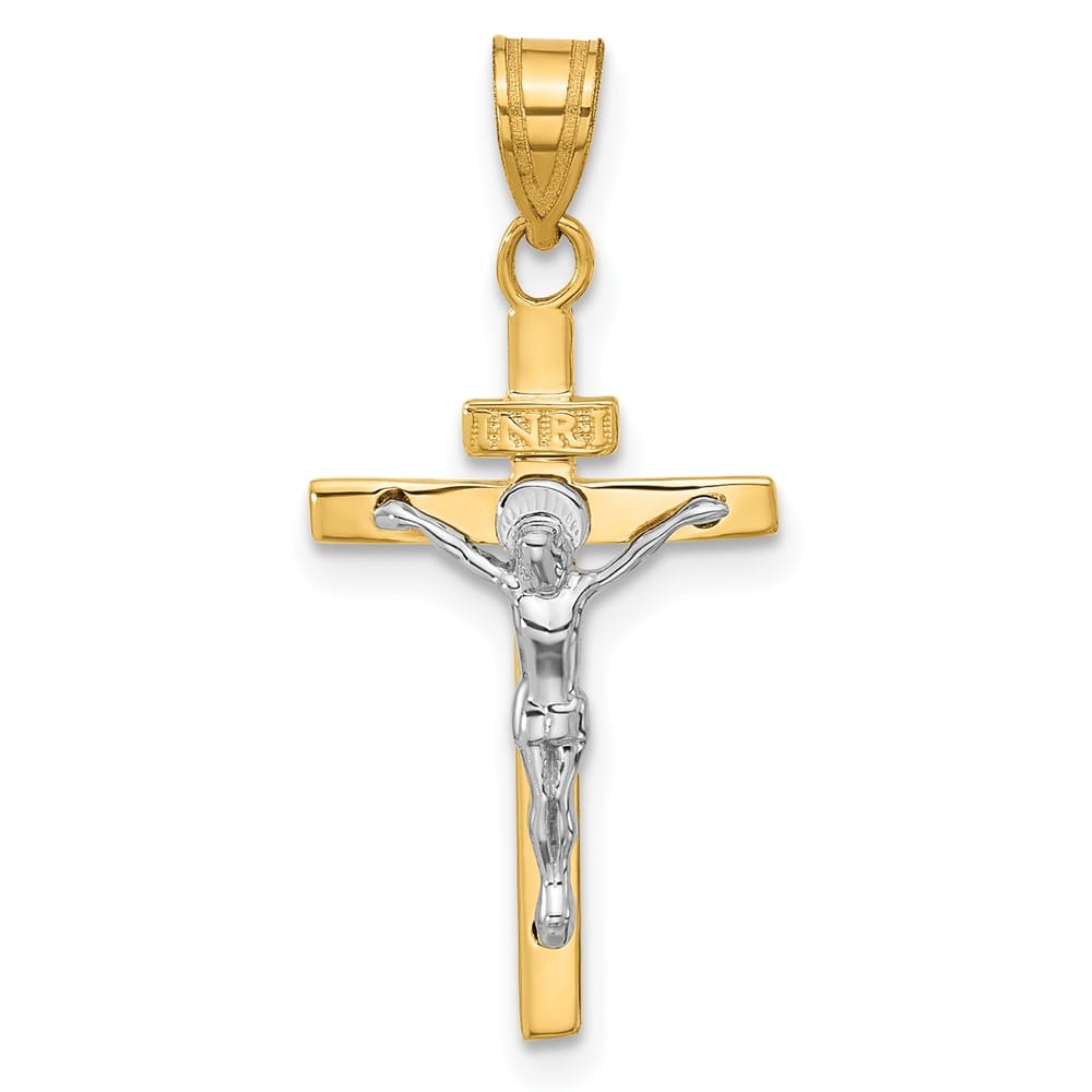 10K Two-Tone Gold Solid Polished Large INRI Latin Crucifix Pendant