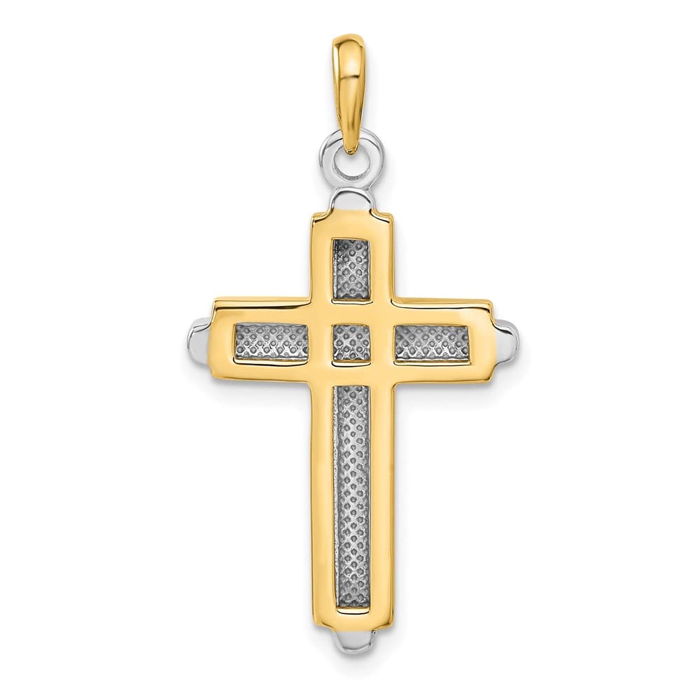 10K Two-Tone Gold Solid Polished Large Latin Cross with Frame Pendant
