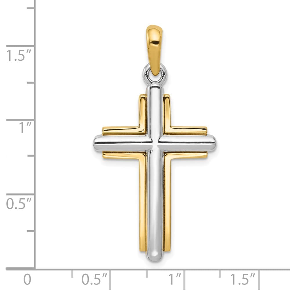 10K Two-Tone Gold Solid Polished Large Latin Cross with Frame Pendant