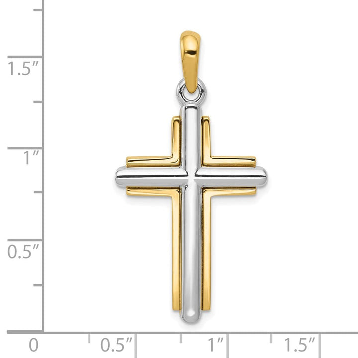 10K Two-Tone Gold Solid Polished Large Latin Cross with Frame Pendant