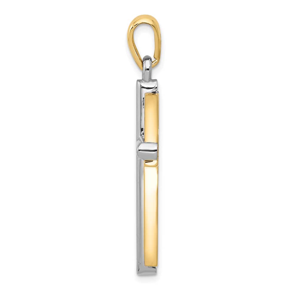 10K Two-Tone Gold Solid Polished Large Latin Cross with Frame Pendant