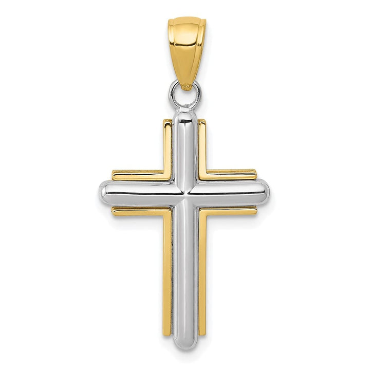 10K Two-Tone Gold Solid Polished Large Latin Cross with Frame Pendant