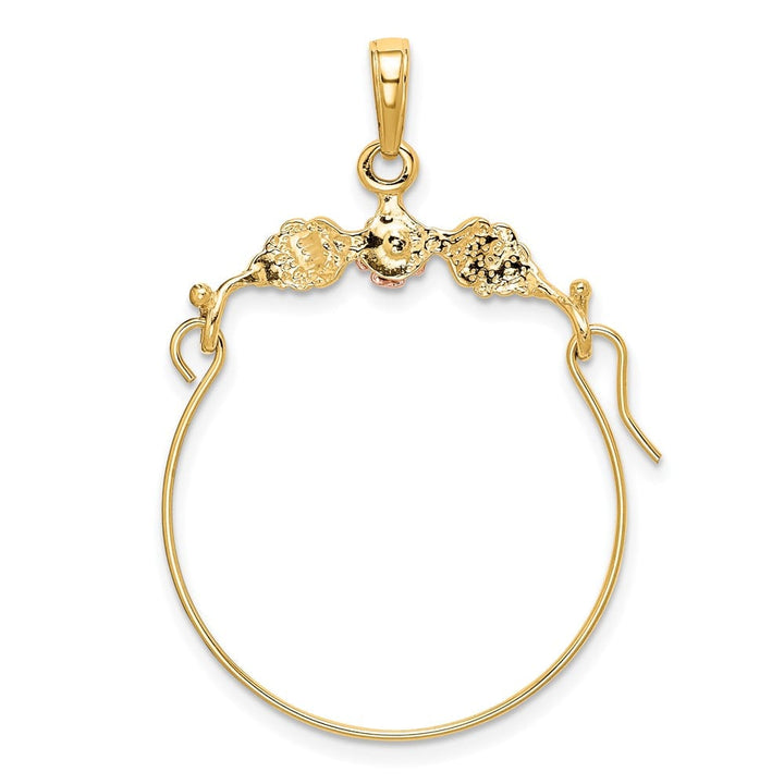 10K Two-Tone Gold Solid Polished Large Leaves with Flower Charm Holder