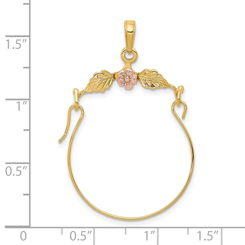 10K Two-Tone Gold Solid Polished Large Leaves with Flower Charm Holder
