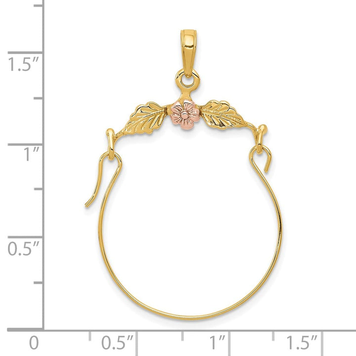 10K Two-Tone Gold Solid Polished Large Leaves with Flower Charm Holder