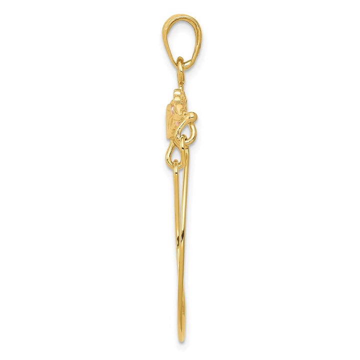 10K Two-Tone Gold Solid Polished Large Leaves with Flower Charm Holder
